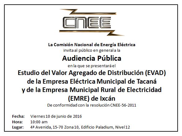 Audiencia pública por EVAD de Empresa Eléctrica de Tacaná y EMRE de Ixcán