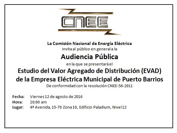 Audiencia pública por EVAD de Empresa Eléctrica Municipal de Puerto Barrios