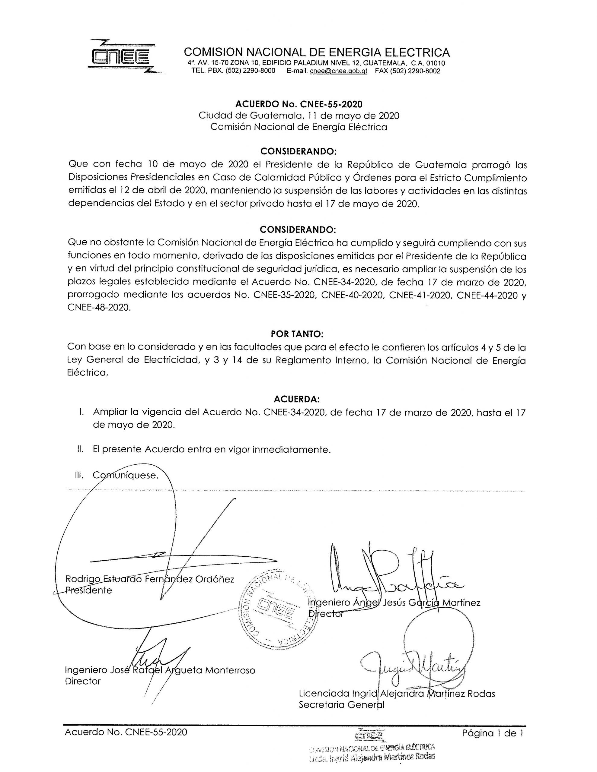 Acuerdo CNEE 55-2020: ampliación de la suspensión de plazos administrativos
